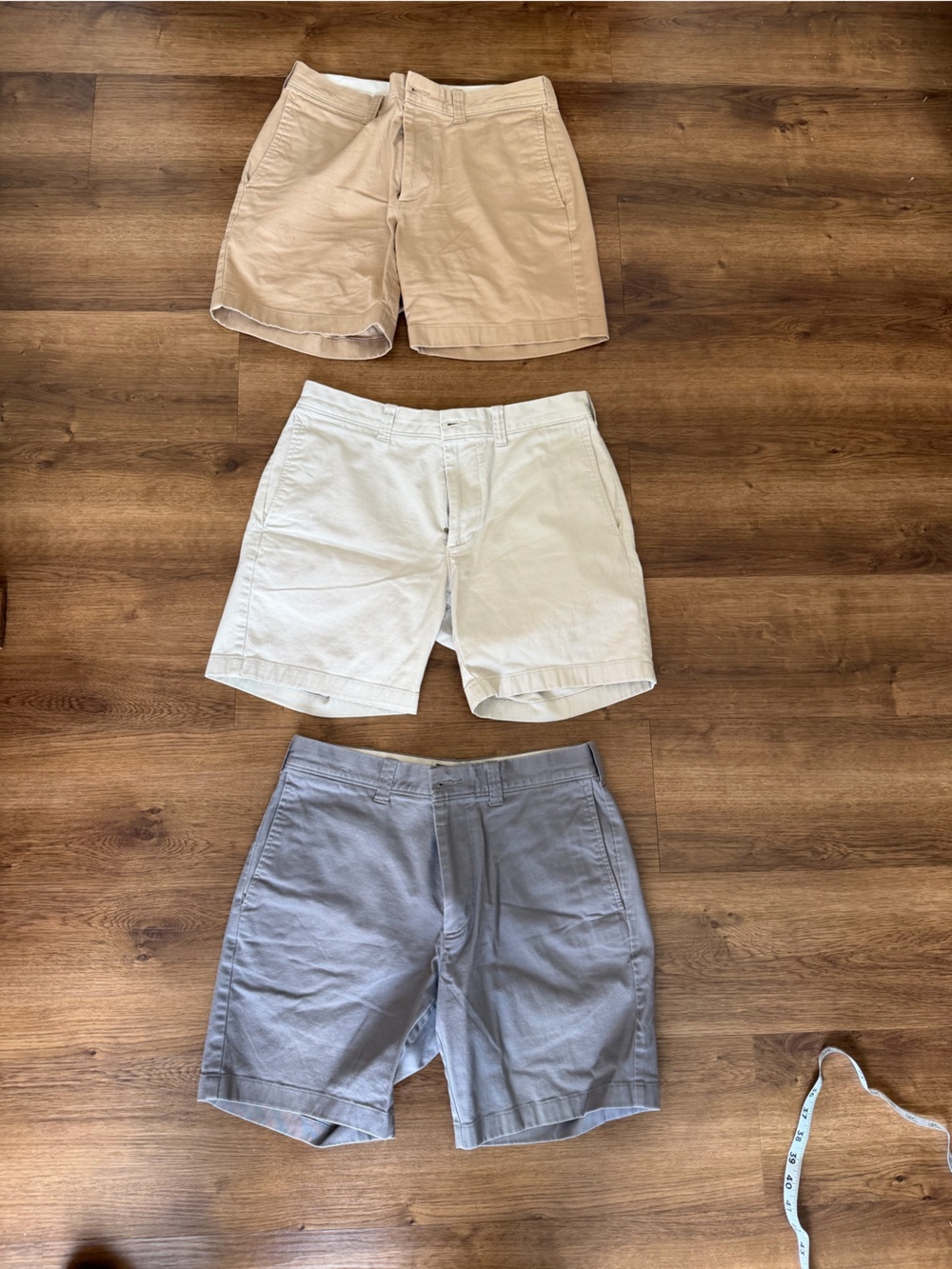 J. Crew Three-Pack Flat Front Shorts in Tan, White & Gray (3-Pack Bundle)